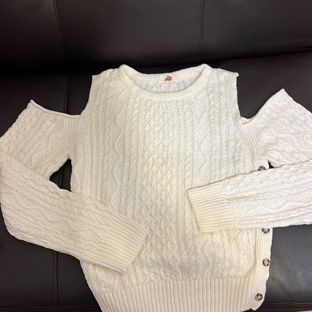 cable knit sweater with exposed shoulders